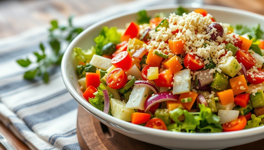 Vibrant La Scala chopped salad with fresh ingredients in a white bowl.