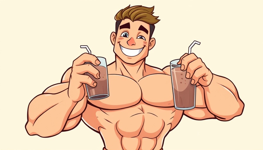 Cartoon man enjoying a protein shake, types of protein powders.