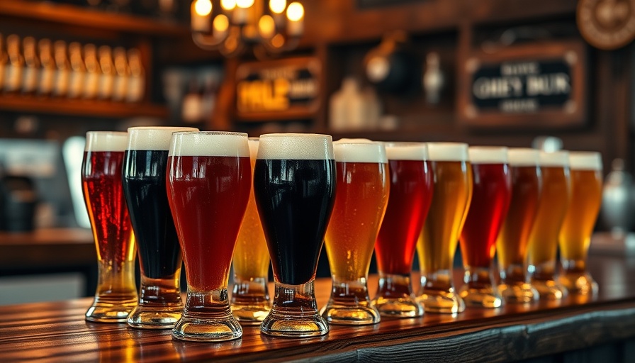 Assorted beer glasses on a bar highlight PFAS contamination concern.
