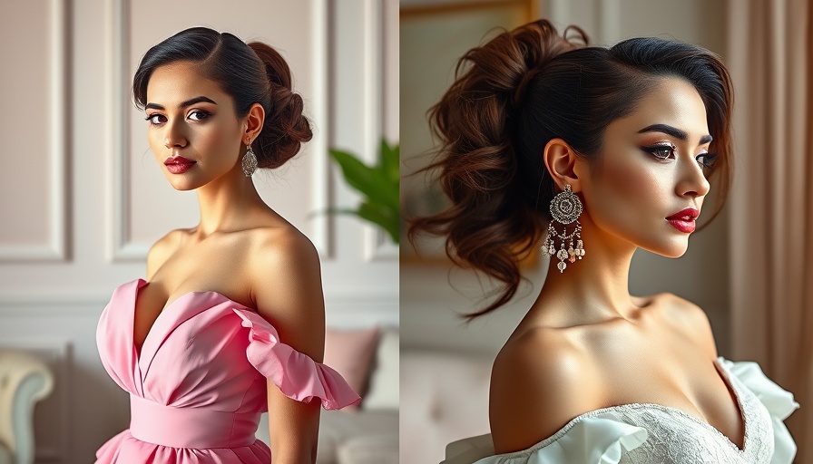 Woman's confident transformation with beauty products in pink dress.