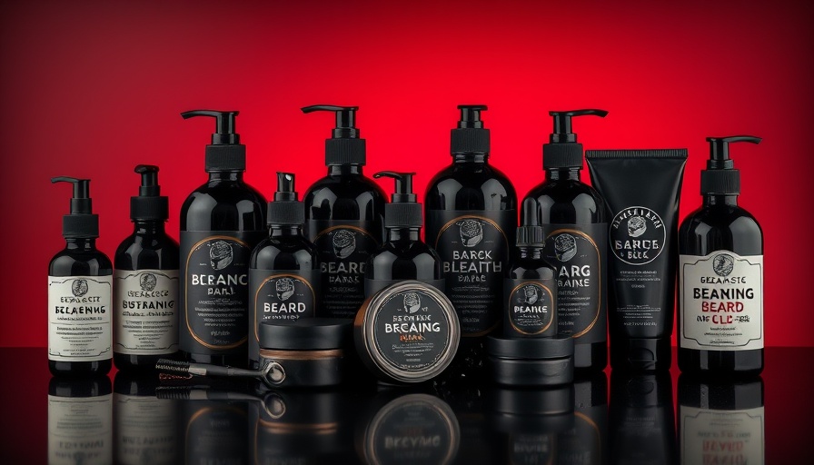 Sleek black beard grooming products against dark backdrop.