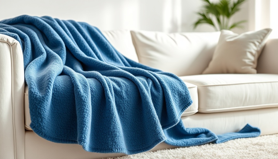 Blue blanket on white sofa, Amazon Prime Day bedding deals.