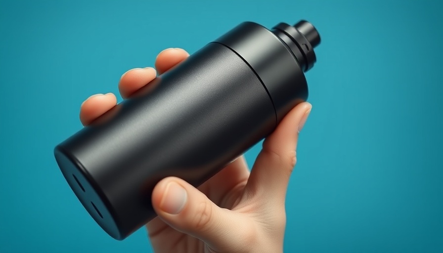 CITY COOL water filter bottle held against blue background.