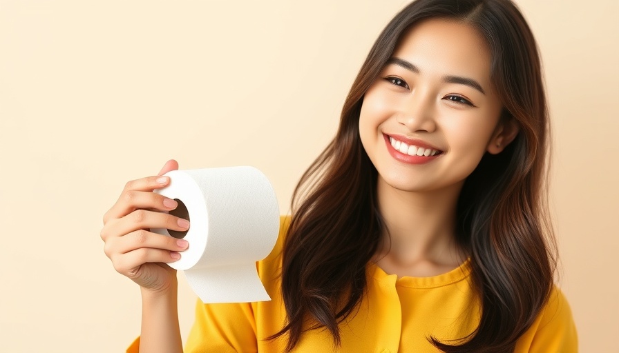 Woman holding bamboo toilet paper for review.