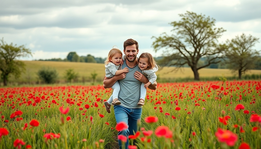 Father with kids in flower field, symbolizing questions to ask at parents' evening.