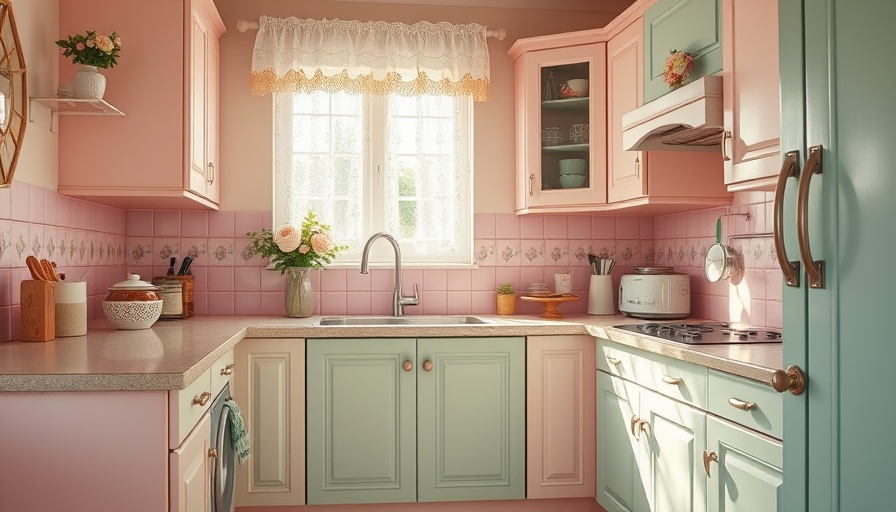 Coquette kitchen ideas with pastel cabinets and floral details.