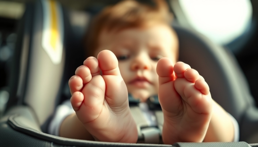 Baby in car seat, focus on feet, highlighting baby trafficking UK issue.
