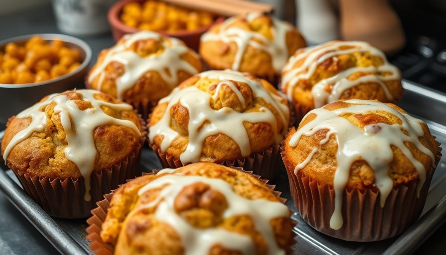 Delicious bread pudding muffins with creamy glaze in paper liners.
