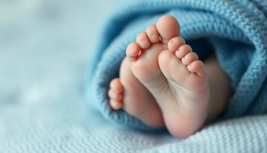 Close-up of baby feet wrapped in a soft blue blanket, symbolizing three-parent babies.