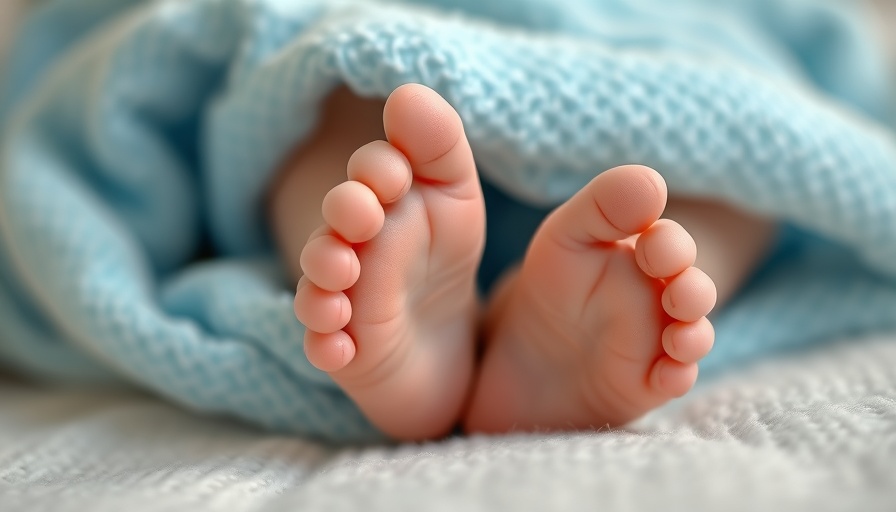 Close-up of baby feet representing three people's DNA babies.