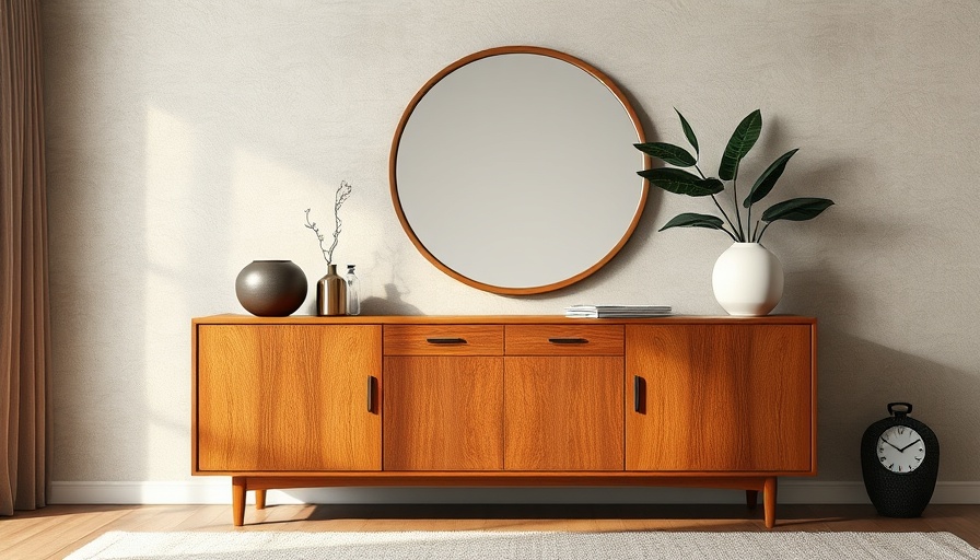 Textured wallpaper ideas in a modern living room with wooden sideboard.