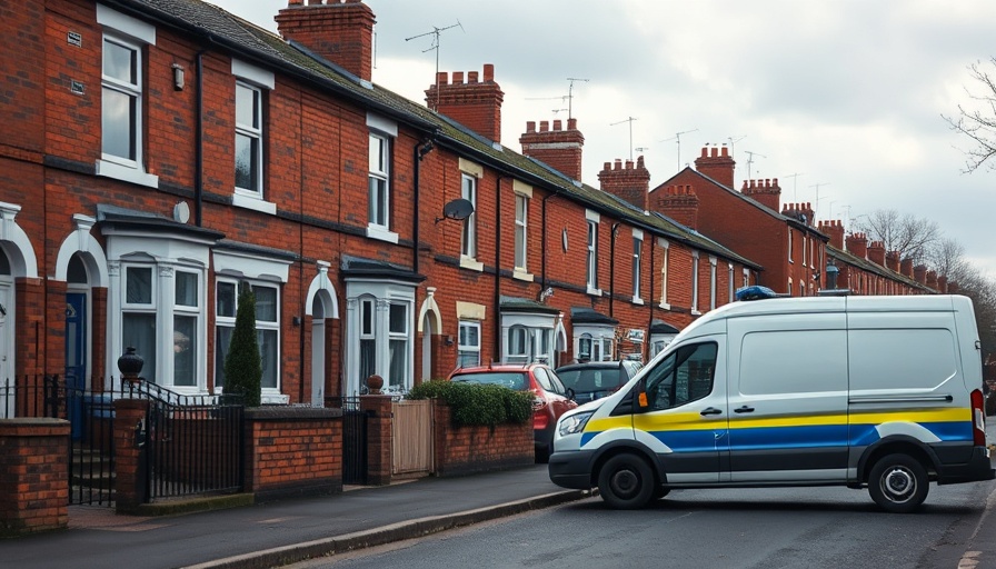 Forensic vehicles on a residential street in Leicestershire.