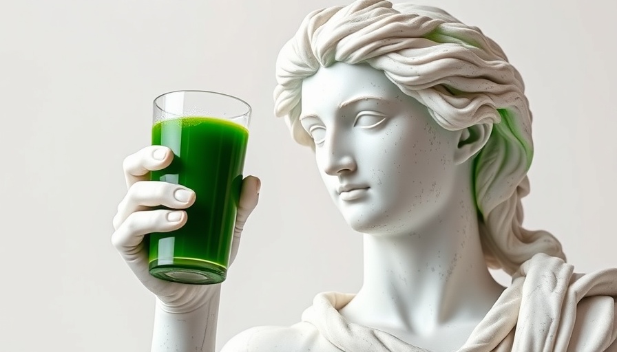Statue with green juice symbolizing biologically active functional food.