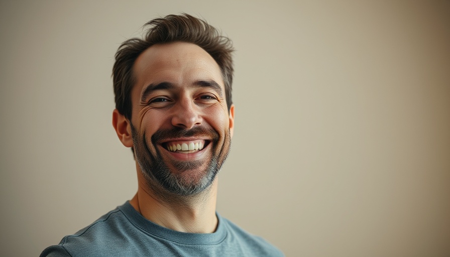 Warm smile of a man standing confidently, embodying resilience.