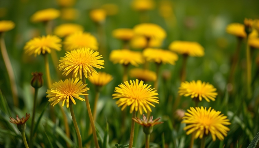 Close-up of dandelions in a green meadow, backyard herbal remedies.