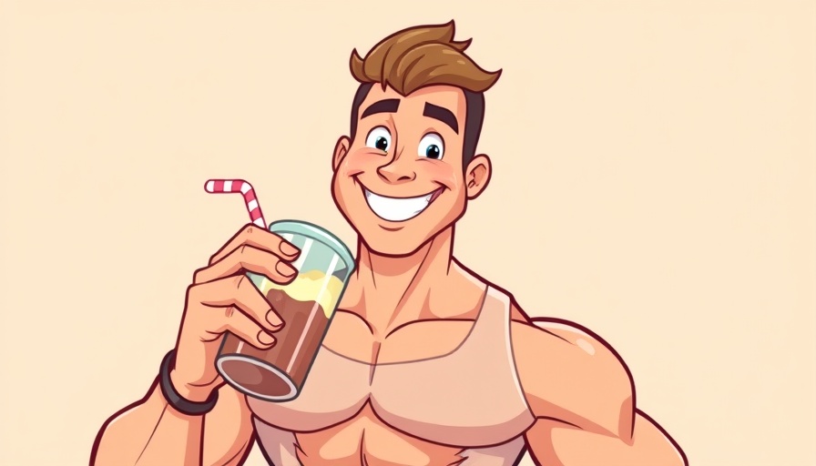 Cartoon man enjoying protein shake benefits.