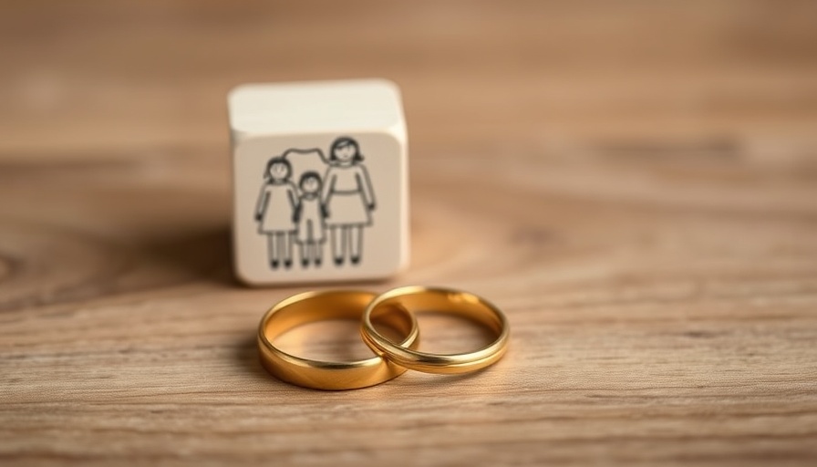 Gold rings next to family symbol block, related to legal options for divorce in Australia.