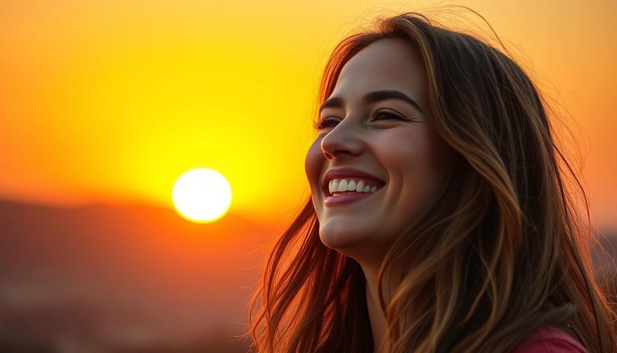 Joyful woman enjoying sunrise, embodying simple ways to reset your mind, arms open.