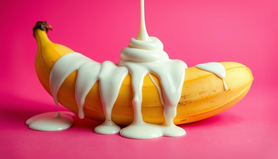 Artistic banana with yogurt, sex trends in 2025 symbolism.