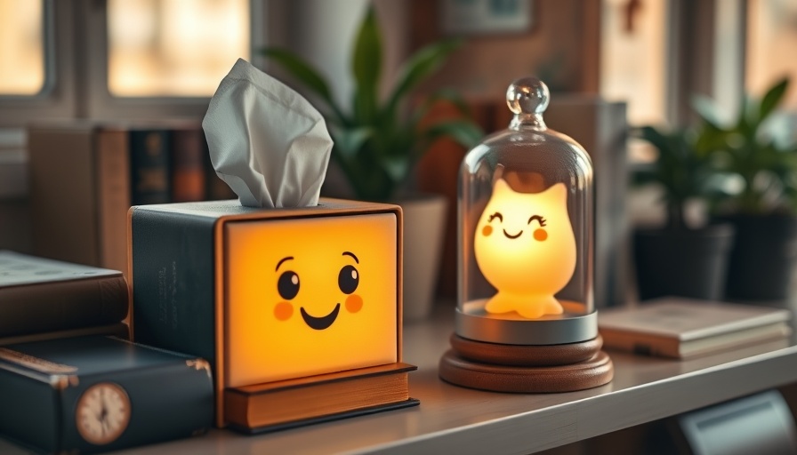 Unique products under $30: Book-themed tissue box and cheerful night lamp.