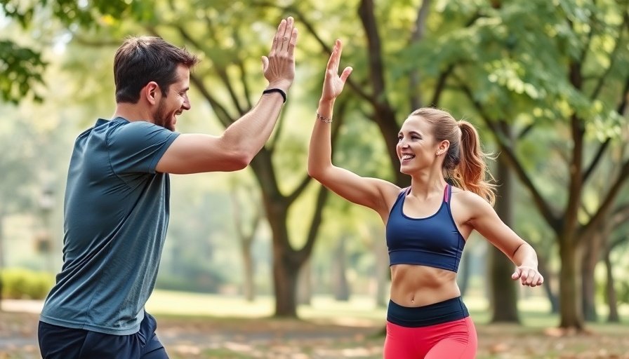 Two people happily high-fiving in park, weight loss maintenance after obesity jabs.