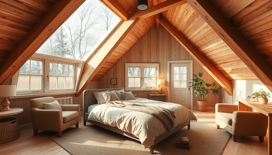 Cozy attic bedroom with warm earthy tones and natural light.