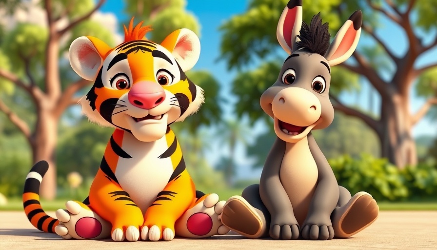 Daniel Tiger and Donkey Hodie in a cheerful animated crossover scene.