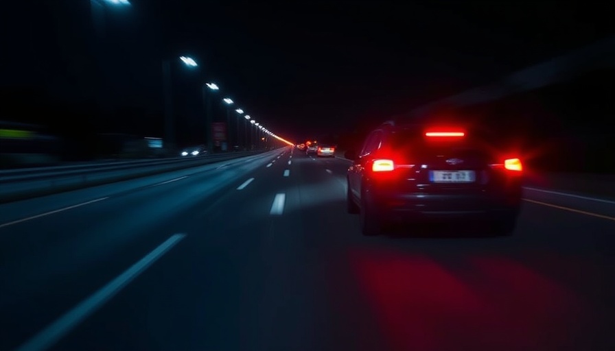 Night highway police chase scene with speeding car and visible taillights.