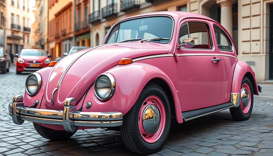 Charming vintage pink Volkswagen Beetle parked on cobblestone street.