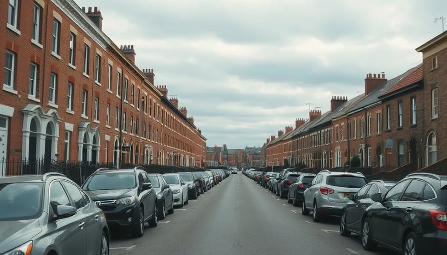 Leicester residential street scene under cloudy sky.