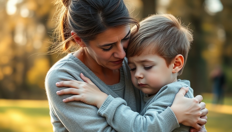 Woman comforting boy, highlighting outdoor play's role in combating childhood anxiety.