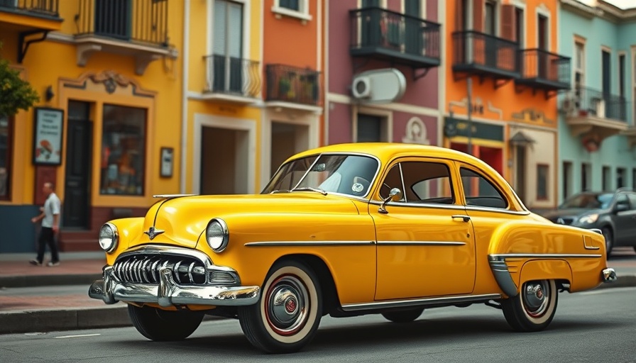 Vibrant vintage yellow car in a sunny street, hot weather car myths.