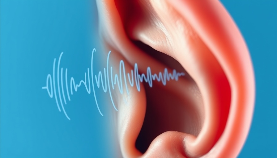 Tinnitus effects illustrated with sound waves near ear.