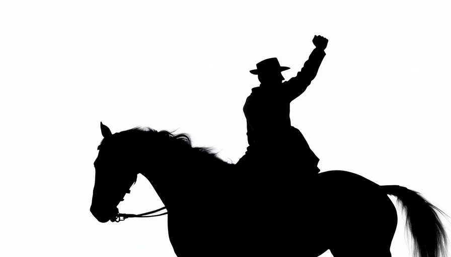 Silhouette of historical rider, dynamic posture, plain background.
