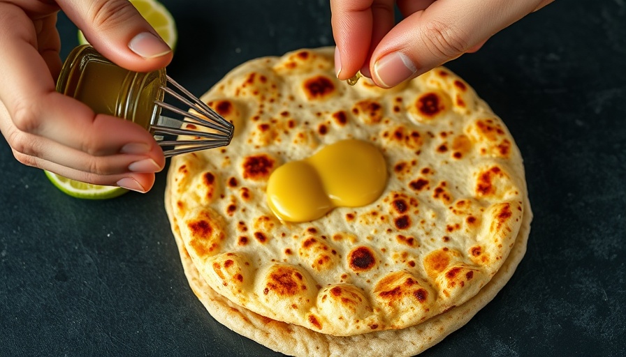 Fresh tandoori roti with ghee and lime wedges on a rustic surface.