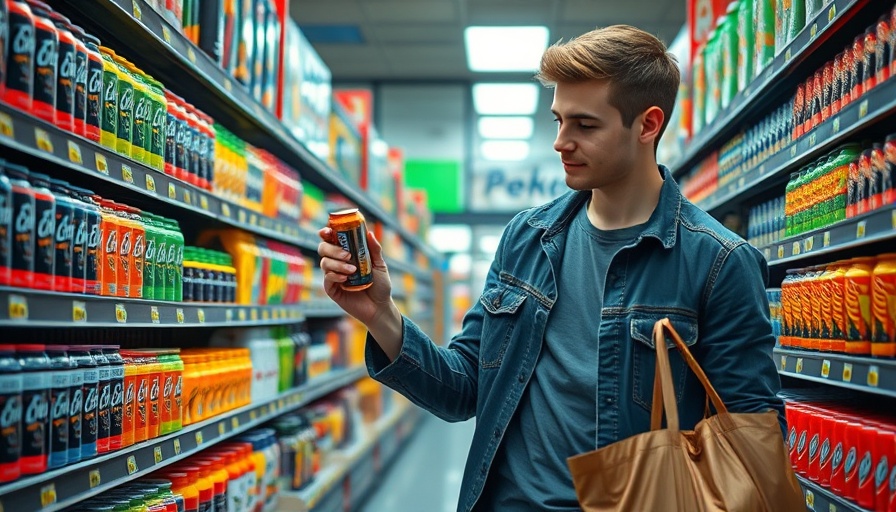 Young shopper in supermarket examining energy drinks, highlighting potential ban for under 16s.