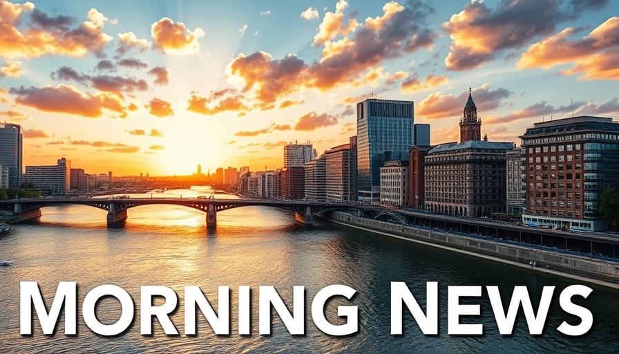 Cityscape sunrise with news overlay for healthy living