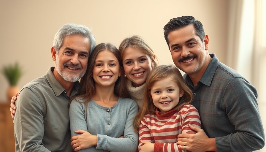 Realistic family portrait in oil painting style, smiling group posing.
