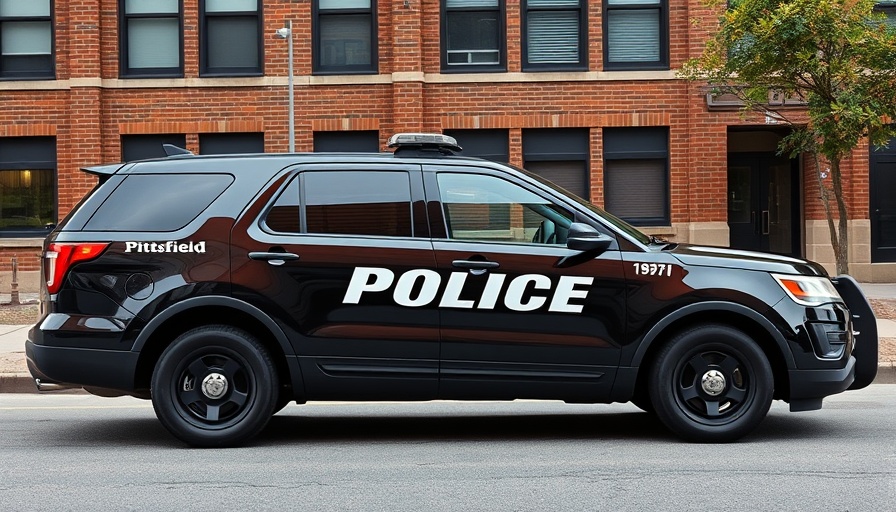 Pittsfield police SUV parked on city street related to dirt bike rider arrest.