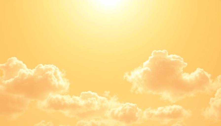 Sunny day illustration with fluffy clouds and bright sun.