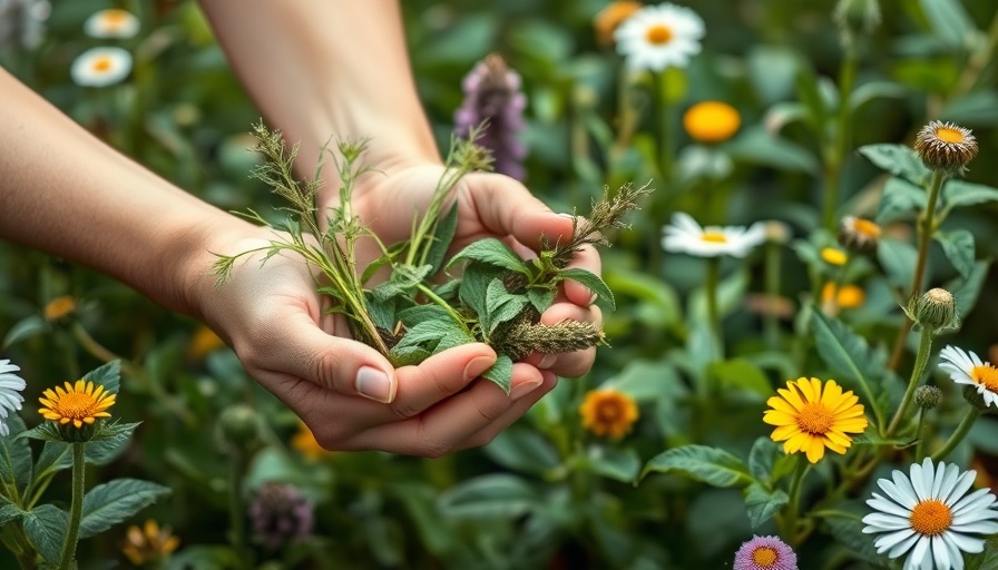 Hands gathering herbs and oils in a garden, showcasing DMSO healing properties.