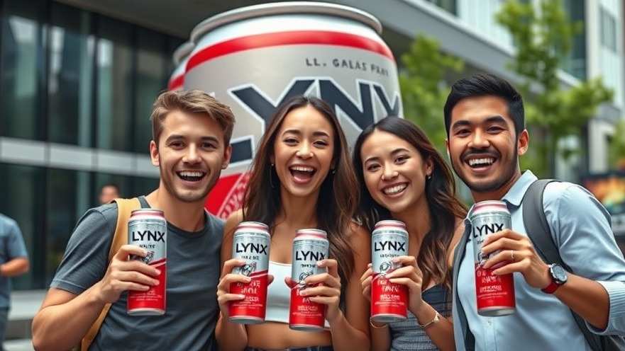 Cheerful group promoting new grooming products for men with Lynx body spray.