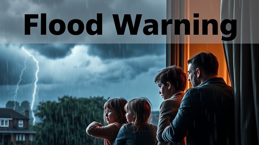 Flooding risks in Leicestershire weather as a family watches heavy rain.