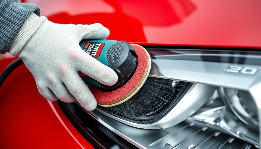 Close-up of Makita 18V sander polisher being used on a car headlight.