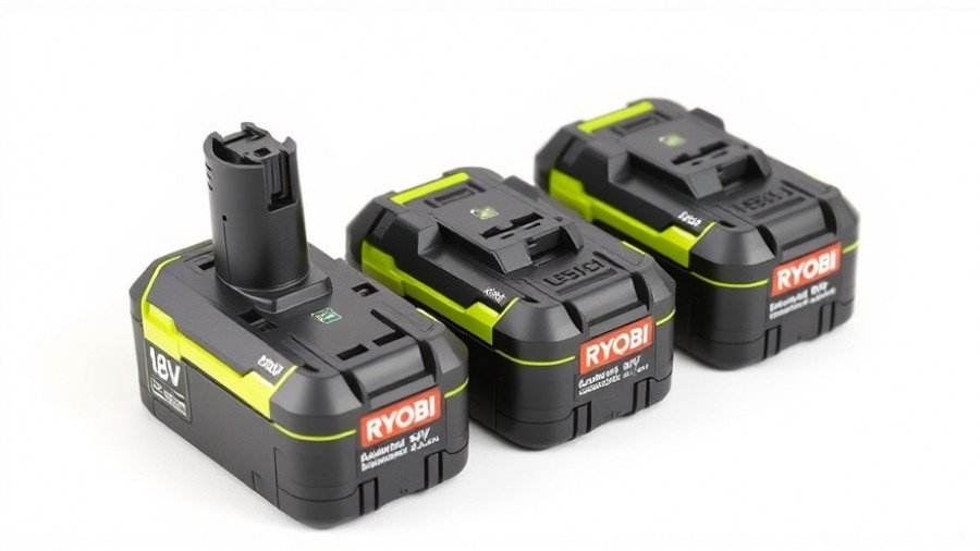 Three Ryobi 18V high-performance batteries on a white background.