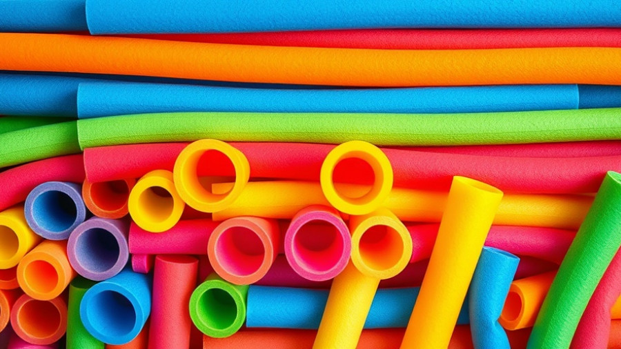 Brightly colored pool noodles for holiday decorating hacks.