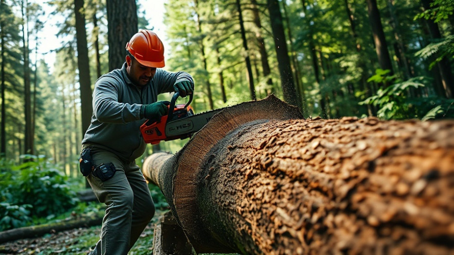 Worker using Husqvarna new chainsaws in a forest setting.