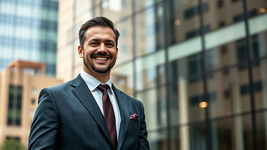 Professional man in suit smiling, representing hiring trends in the home decor industry.