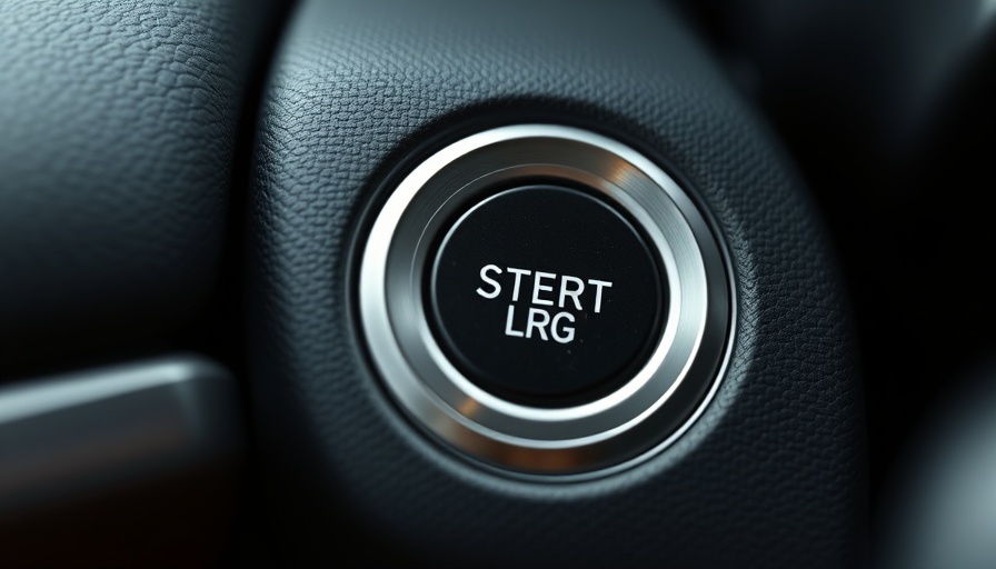 Auto start-stop button in car, sleek design on leather dashboard.