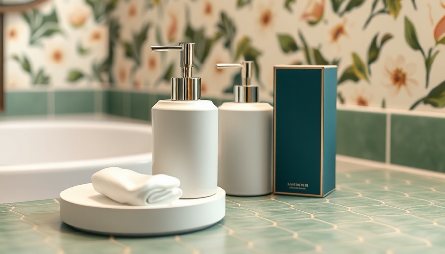 Elegant Avanti new e-comm collections bathroom set with towels and dispenser.
